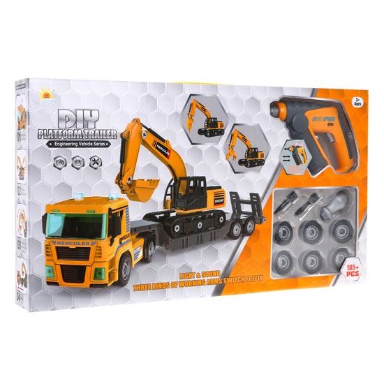 Šroubovací nákladní auto s bagrem a vrtačkou na baterie DIY Trailer