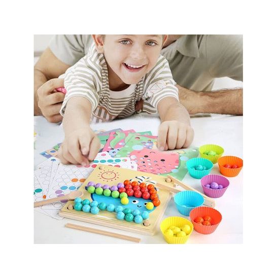 Dřevěná vkládačka pro děti 3v1 Clip Beads