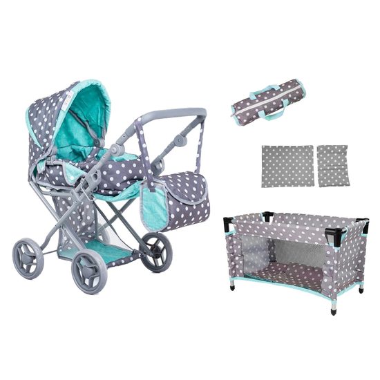 Doris kočárek pro panenky 5v1 šedo-mentolový