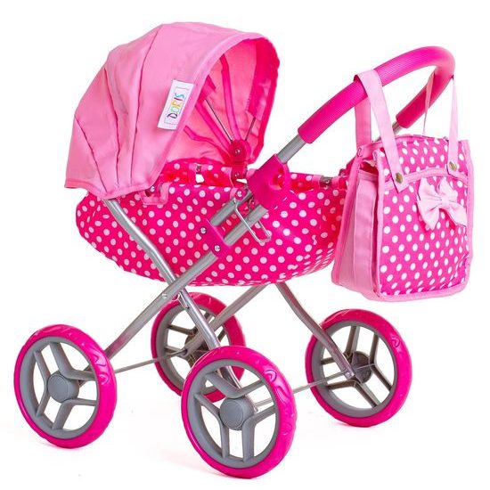 Doris kočárek pro panenky 9325 růžovo-bílý Retro