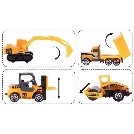 Nákladní auto se 6 stavebními stroji, kamiónem a skluzavkou Yellow Truck