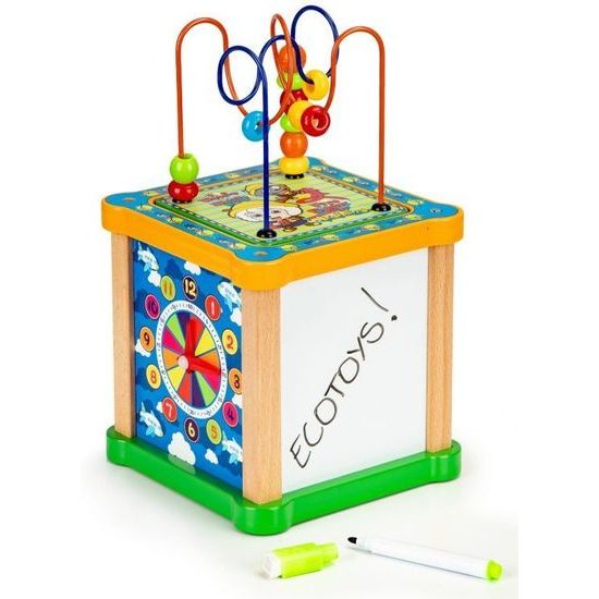 Ecotoys dřevěná edukační kostka s labyrintem Game Cube 5v1