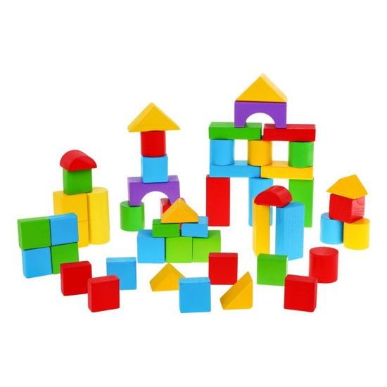 Majlo Toys sada dřevěných kostek 50 ks v kyblíku Building Blocks