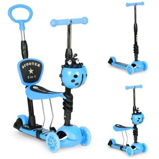 Ecotoys dětská koloběžka se svítícími koly Bedrunka modrá 5v1