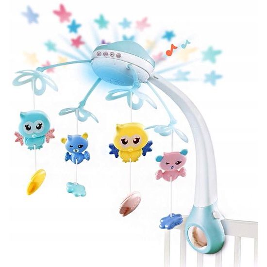 ROZBALENO Kolotoč nad postýlku s projektorem a dálkovým ovládáním Night Bell modrý