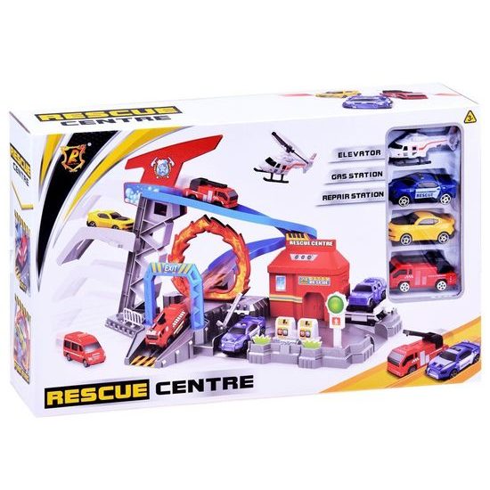 Záchranná stanice se 3 autíčky, helikoptérou a příslušenstvím Rescue Centre
