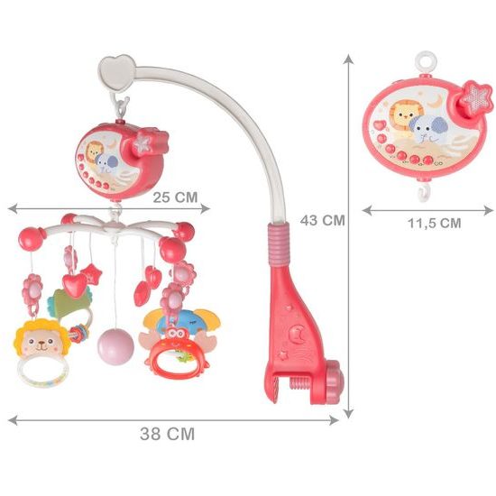 Kolotoč nad postýlku s projektorem a dálkovým ovládáním Music Mobile růžový