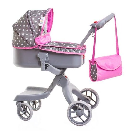 Doris moderní hluboký kočárek pro panenky 9631 šedo-růžový
