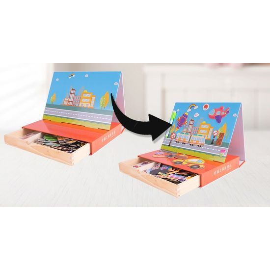 Dřevěná magnetická ukládačka Dopravní prostředky - 94 kusů