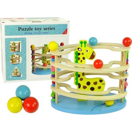 Dřevěná skluzavka pro kuličky s žirafou