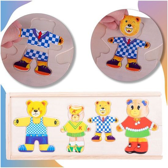 Dřevěná ukládačka s medvídky Bear Dresses