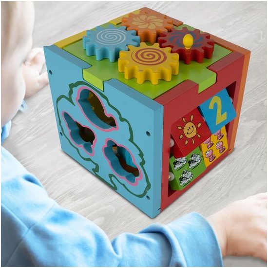 Dřevěná edukační kostka s autíčky 5v1