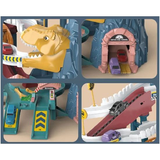 Parkovací dráha se 4 autíčky, tunelem a výtahem na baterie Dinosaur Rail