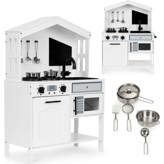 Ecotoys dětská dřevěná kuchyňka s příslušenstvím Domeček - bílá