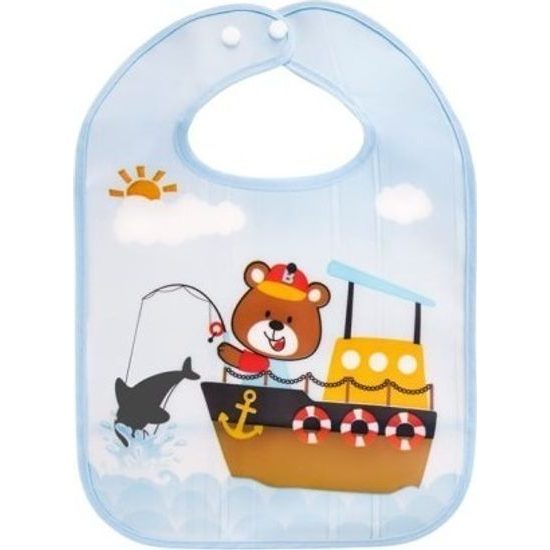 Plastový bryndáček Medvídek Rybář, modrý