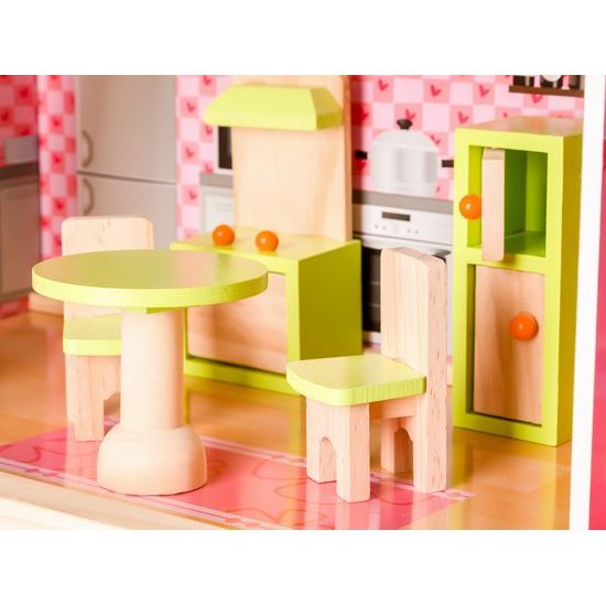 Ecotoys dřevěný dvoupatrový domeček pro panenky Pohádka + 4 panenky