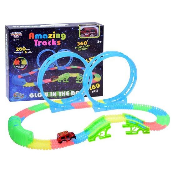 Svítící autodráha s autíčkem na baterie 169 dílků Magic Tracks