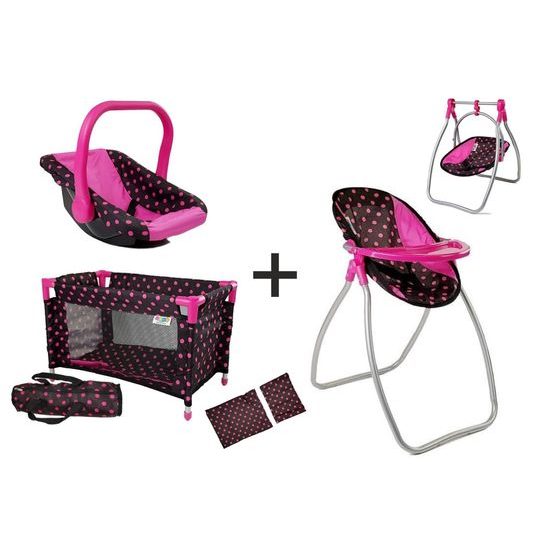 Alice postýlka, nosítko a jídelní židlička 2v1 pro panenku - černá