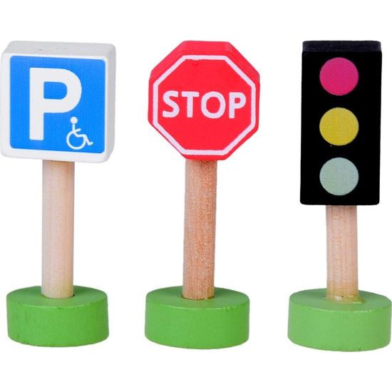 Sada dřevěných autíček hasiči, policie, taxi, sanitka, dopravní značky a podložka