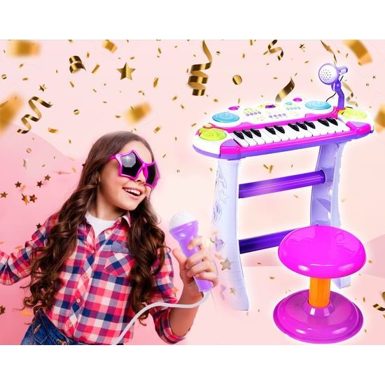 Dětské elektronické klávesy s mikrofonem a židličkou Music Keyboard růžové