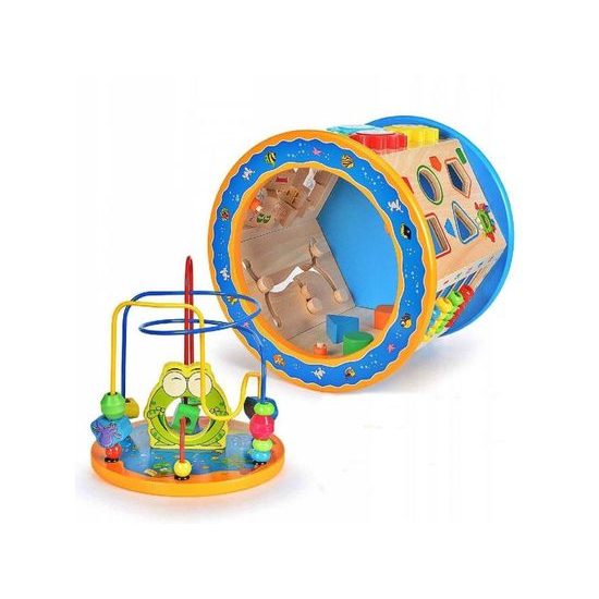 Doris dřevěná edukační kostka s labyrintem 7v1