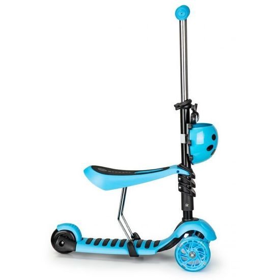 Ecotoys dětská koloběžka Bedrunka modrá se sedátkem a svítícími koly