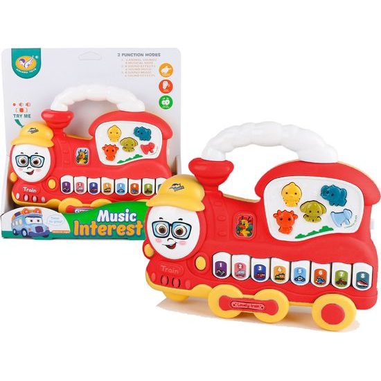 Interaktivní piano ve tvaru lokomotivy červené