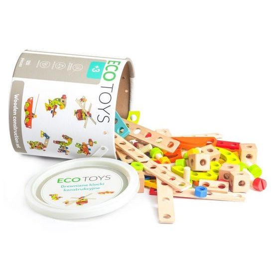 Ecotoys sada dřevěných konstrukčních kostek 120 ks v boxu