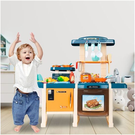 Veľká detská kuchynka s tečúcou vodou, zvukmi a svetlami Simulation Kitchen - modrá