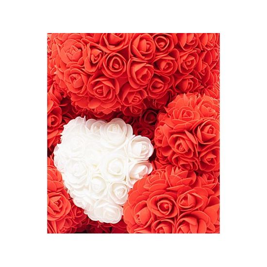 Medvídek z růží červený s bílým srdcem Rose Bear 40 cm