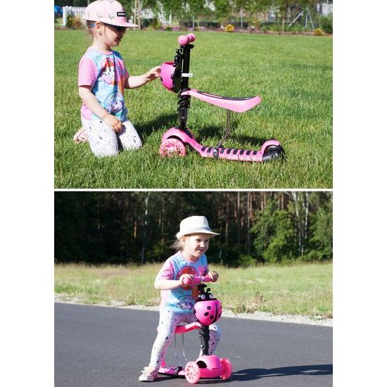 Dětská koloběžka Bedrunka růžová se sedátkem a svítícími koly