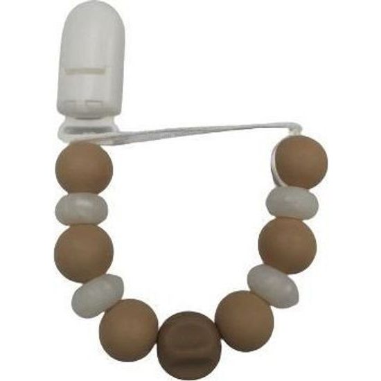 Dřevěný přívěsek na dudlík hnědá - perly