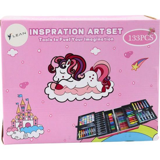 Umělecká sada v rozšiřitelném kufru s jednorožcem 133 kusů