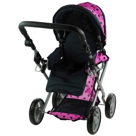 Alice kočárek pro panenky 9346 kombinovaný růžový s puntíkama