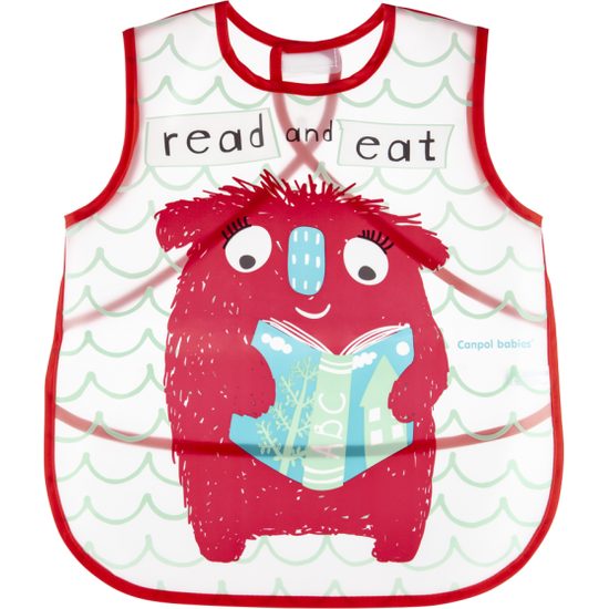 Canpol Babies Canpol babies Plastový bryndák/zástěrka s kapsičkou Monsters - červená