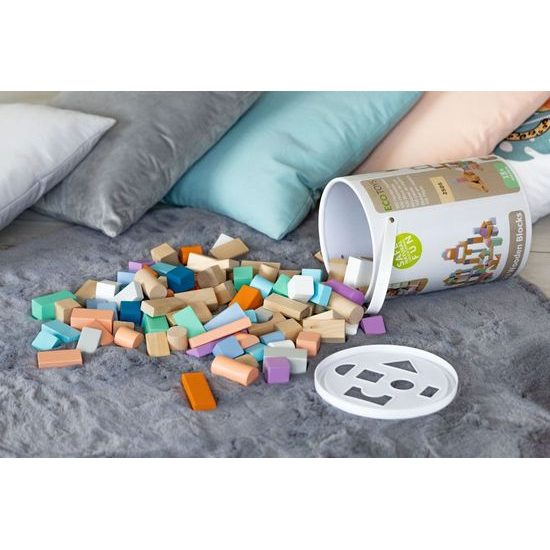 Ecotoys sada dřevěných kostek 100 ks v boxu
