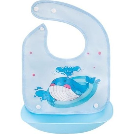 Silikonový bryndáček s kapsičkou Velryba, modrá