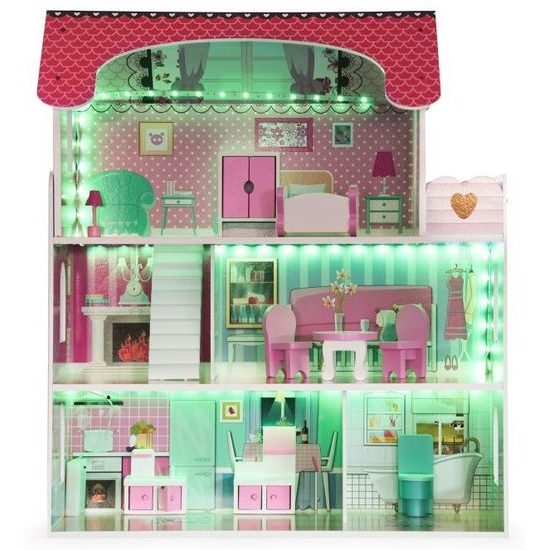 Ecotoys dřevěný domeček pro panenky s LED barevným osvětlením Tennessee