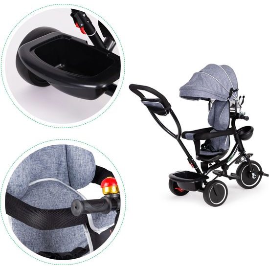 Ecotoys dětská tříkolka s otočným sedadlem Trike 2v1 šedá