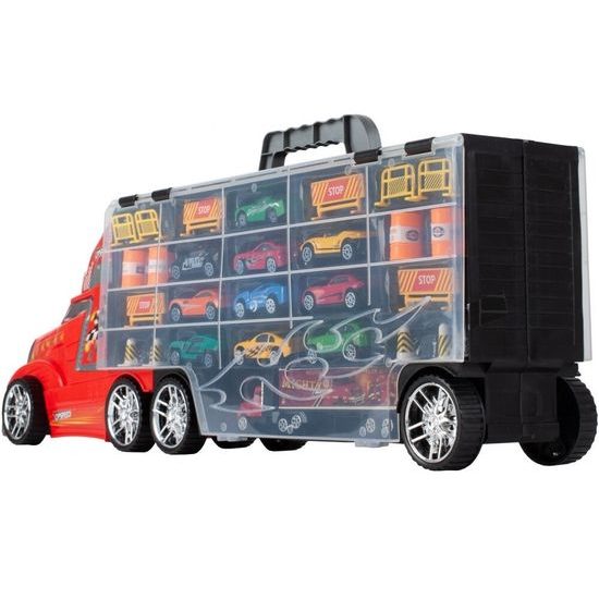 Nákladní auto s 11 autíčky, skluzavkou a podložkou Race Truck