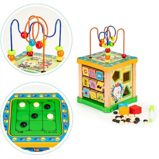 Ecotoys dřevěná edukační kostka s labyrintem Game Cube 5v1