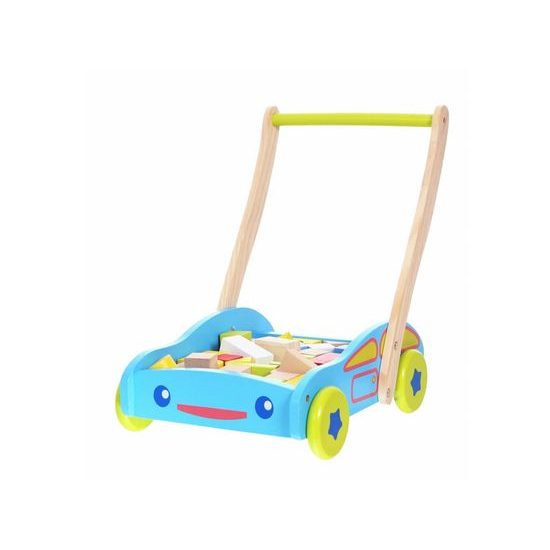 Ecotoys dětské dřevěné chodítko s kostkami modré