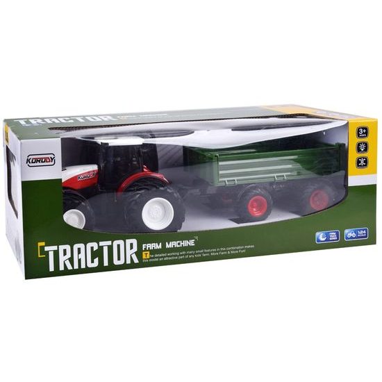 Traktor na dálkové ovládání se zelenou vlečkou Farm Machine 1:24