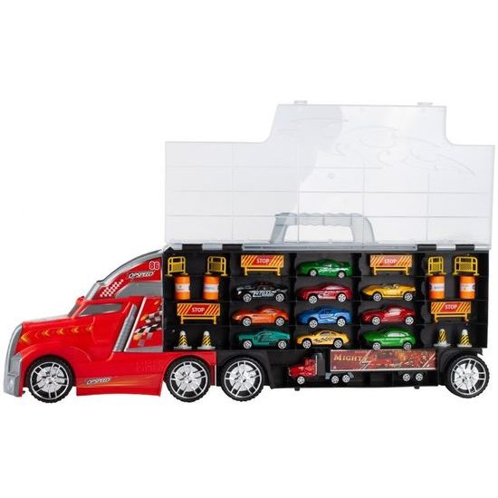 Nákladní auto s 11 autíčky, skluzavkou a podložkou Race Truck