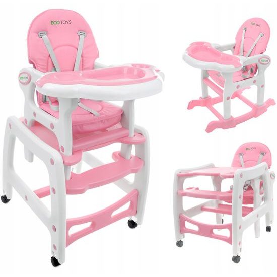Ecotoys jídelní židlička s houpačkou 3v1 růžová