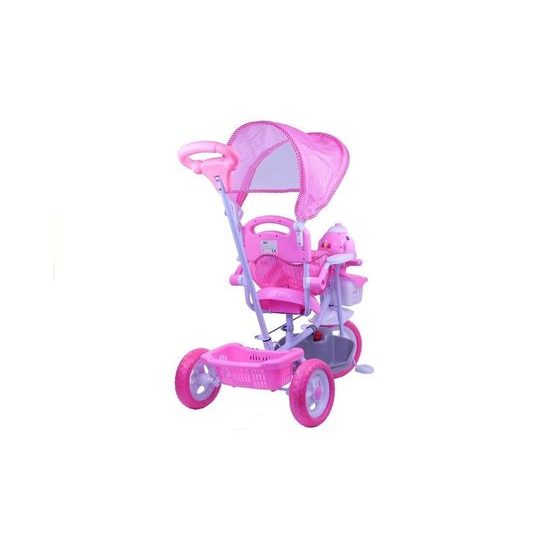Dětská tříkolka s vodící tyčí Pejsek růžová