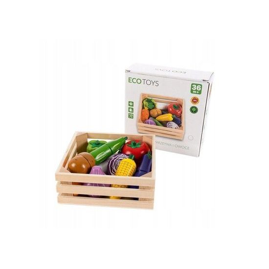 Ecotoys sada dřevěná zelenina v bedýnce