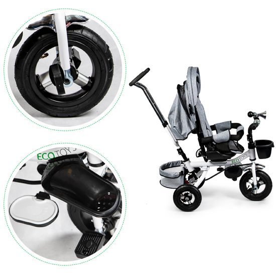 Ecotoys dětská tříkolka s otočným sedadlem a nafukovacími koly Rotage šedá