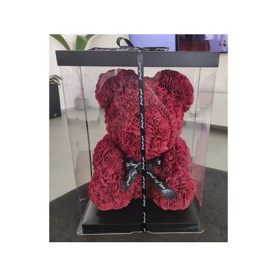 Medvídek z růží tmavě modrý s bílým srdcem Rose Bear 40 cm