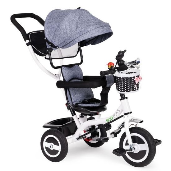 Ecotoys dětská tříkolka s otočným sedadlem šedá - gumová kola